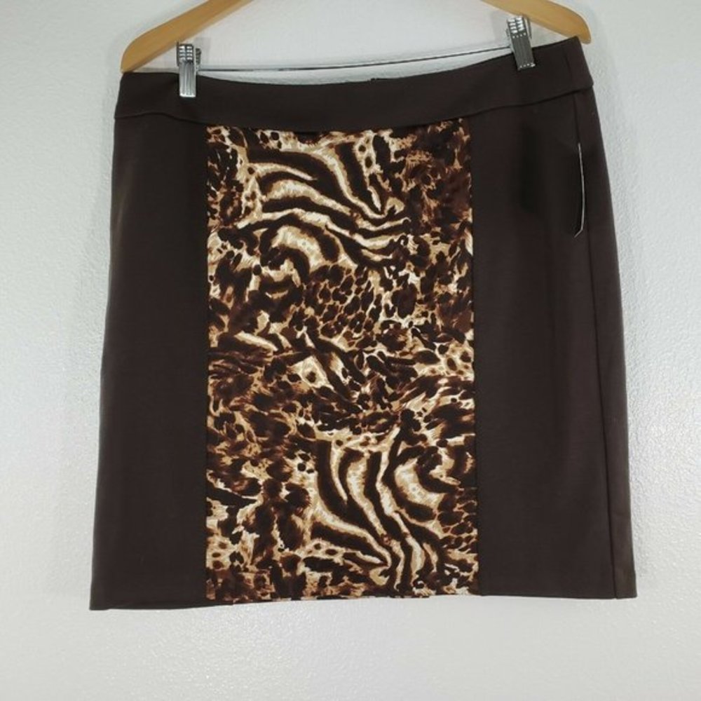 Nue Options Womens Skirt Size PXL Brown Animal Pri - Picture 4 of 9